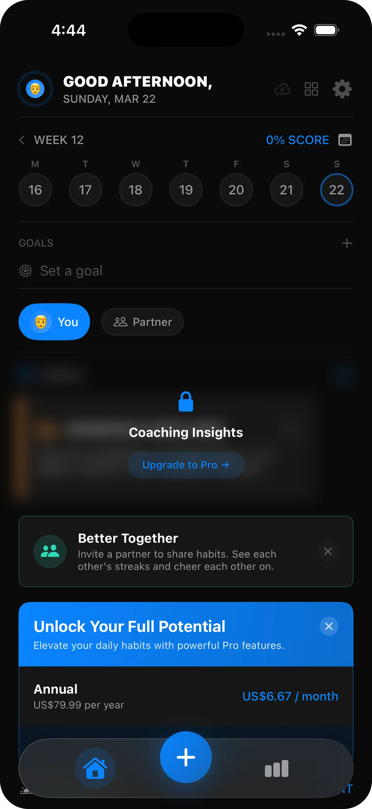 StreakMate habits screen